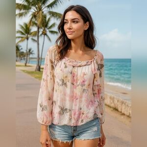 Prontomoda Giusy Blouse Size S Floral Silk Flowy Rose Top Feminine Italy EUC